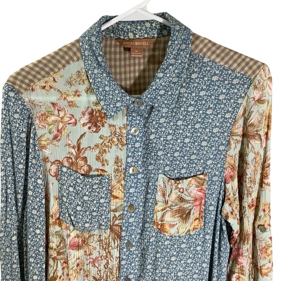 April Cornell Floral Patchwork Button-Up Shirt - Picture 2 of 6